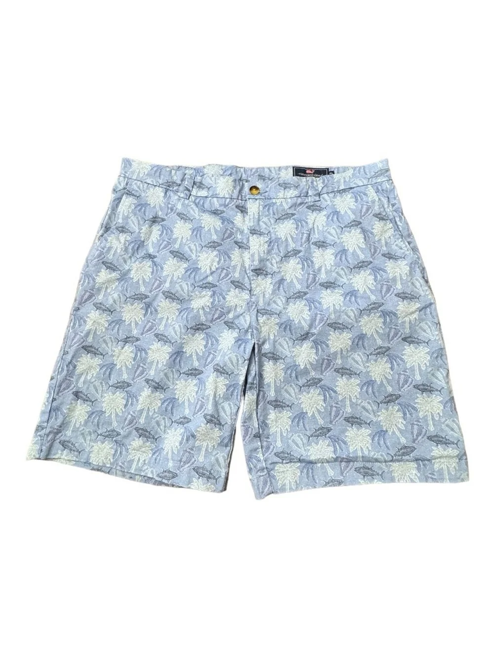 Vineyard Vines Breaker Shorts Blue Fish Palm Trees Tropical Beach Men’s Size 40